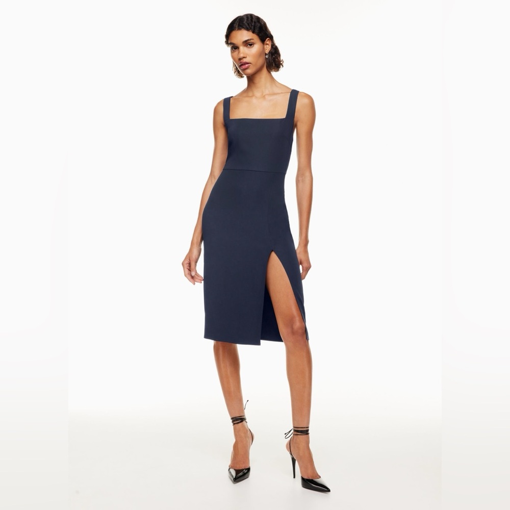 Babaton 90s Slit Midi Dress in Navy